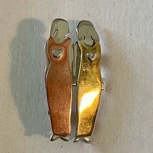 Far Fetched Sterling Silver Copper Brass 2 Sisters Friends MIMA & OLY Brooch